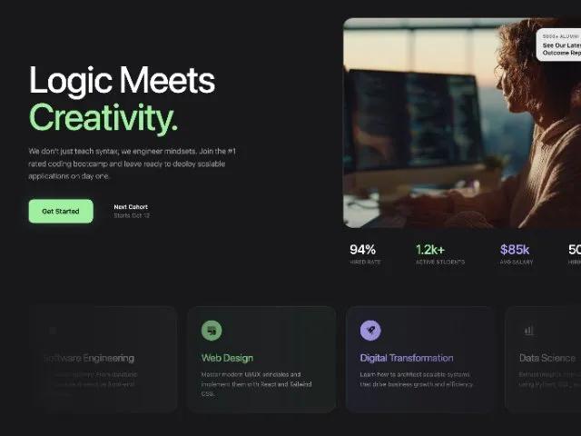 Bootcamp Hero with Stats and Scrolling Marquee preview