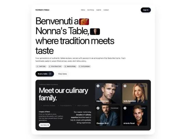 Restaurant Hero Section with Chef Grid Showcase preview