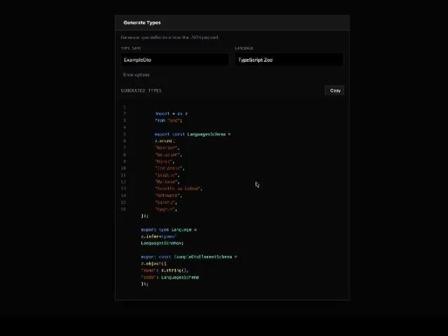 Code Generation Panel UI Card preview