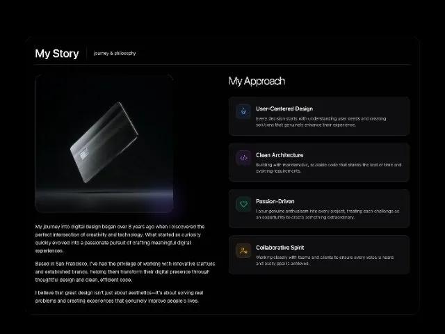 Animated About Section with Profile & Values Cards preview
