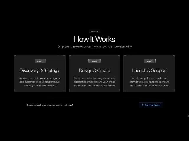 Glassmorphic Three-Step Process Section preview