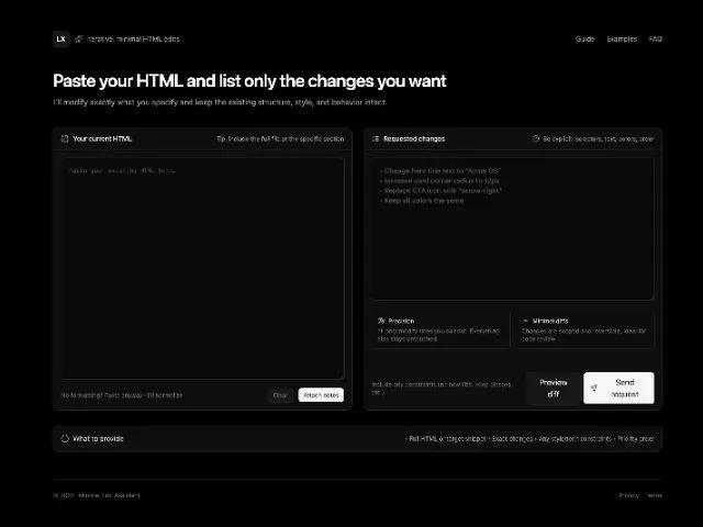 Dual Textarea HTML Edit Request Form (Tailwind) preview