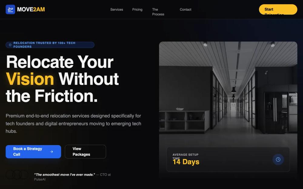 Move2AM — Premium Tech Relocation Landing Page