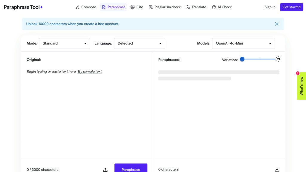 Paraphrase Tool screenshot