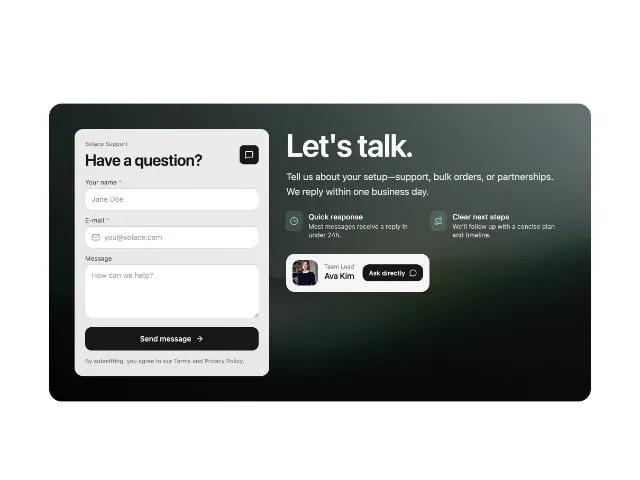 Contact Support Section with Responsive Form preview