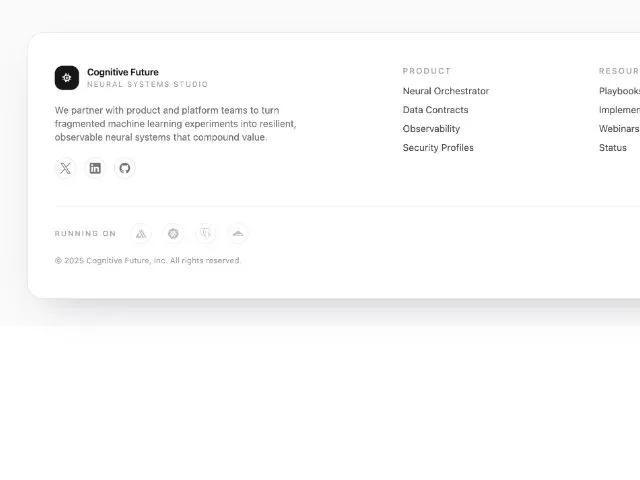 SaaS Footer with Navigation and Tech Stack Logos preview