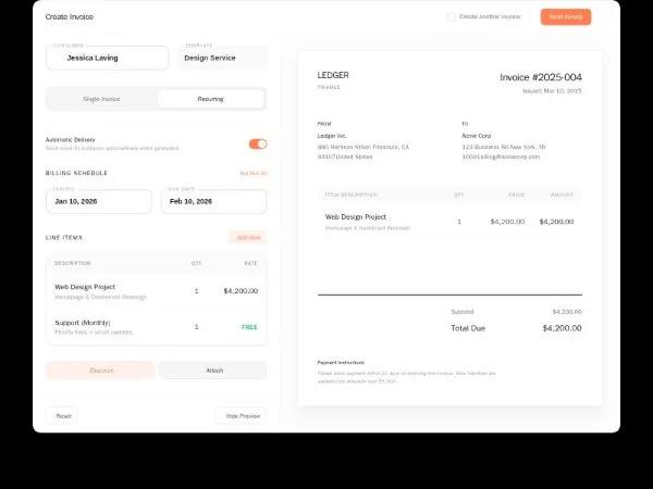 Invoice Creation Panel with Live Preview preview