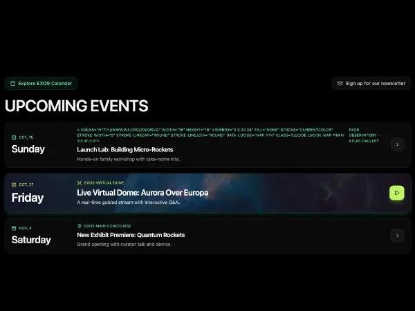 Upcoming Events Section with Featured Highlight preview