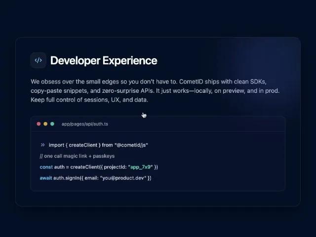 Gradient Feature Card with Code Snippet preview