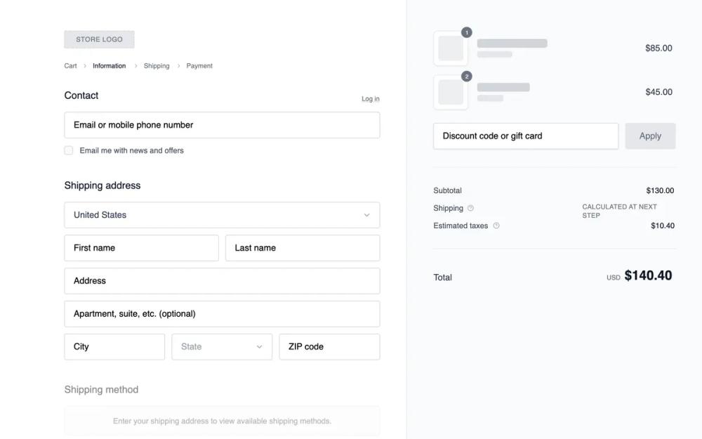 Checkout Page- Standard Two Column