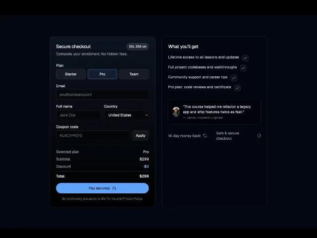 Course Enrollment Checkout Form preview