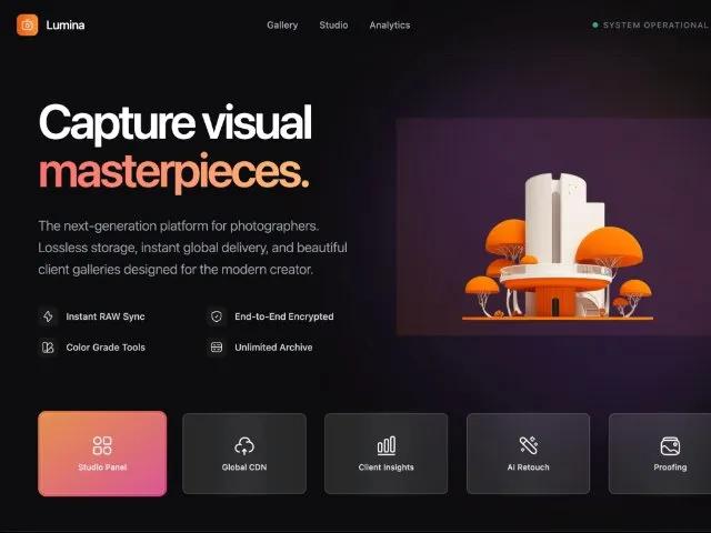 Photography SaaS Hero with Dashboard Preview preview
