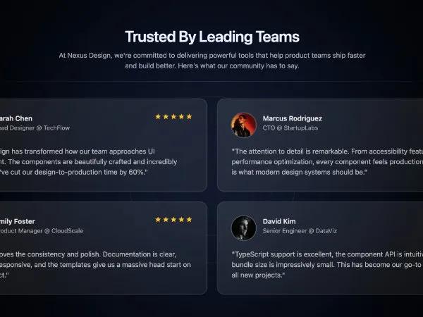 Animated Testimonials Grid Section preview