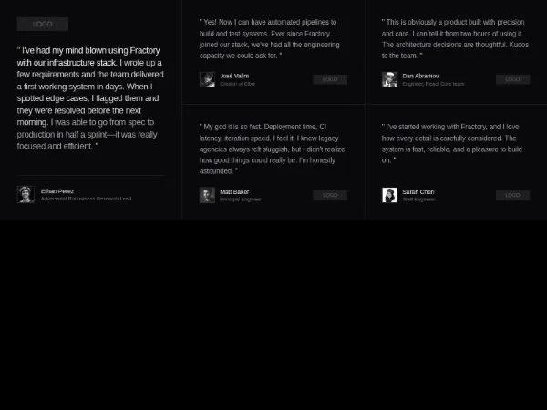 Grid Testimonial Wall with Avatars and Logos preview