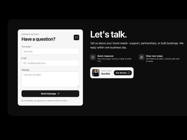 Support Contact Section with Form & Highlights preview