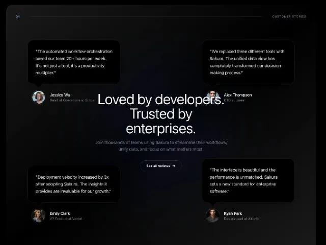Rotating Enterprise Testimonials Section preview