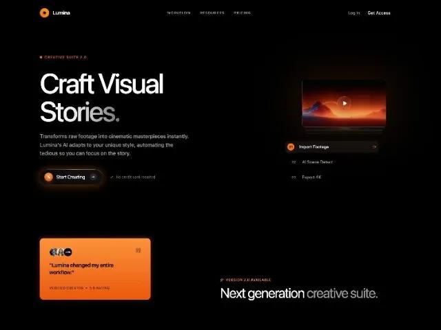 Lumina Hero Section with Nav and Preview UI preview