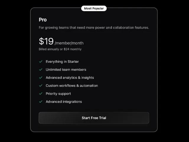 Tailwind Pro Plan Pricing Card preview
