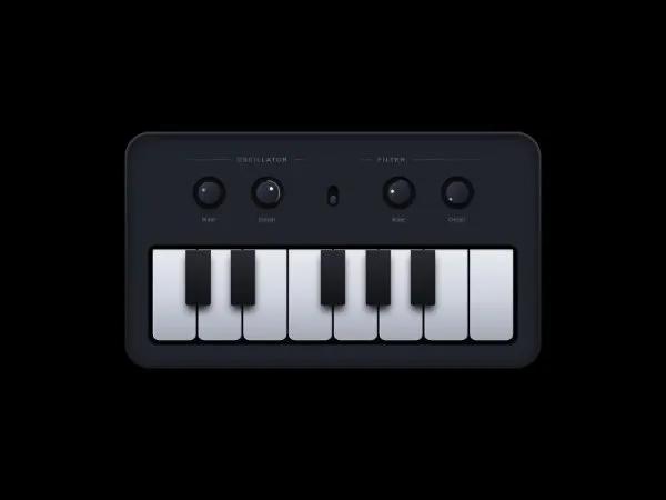 Synth Keyboard UI Card with Knobs and Switch preview