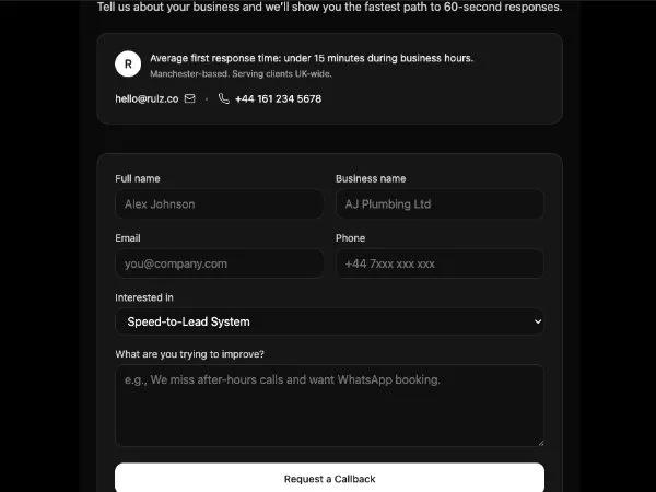 RulzCo - Callback Request Form preview
