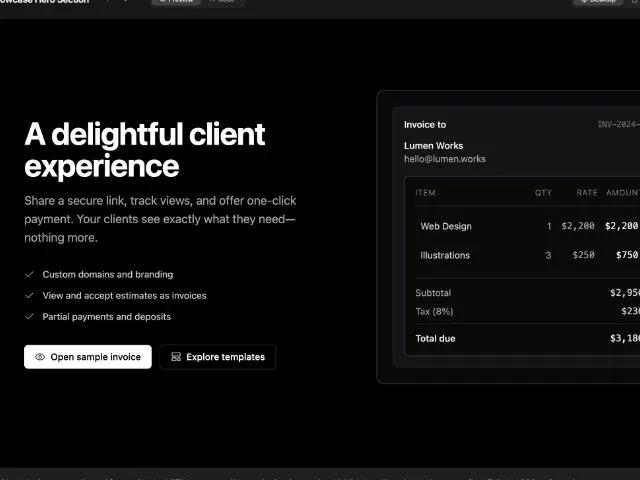 Animated Invoice Showcase Hero Section preview