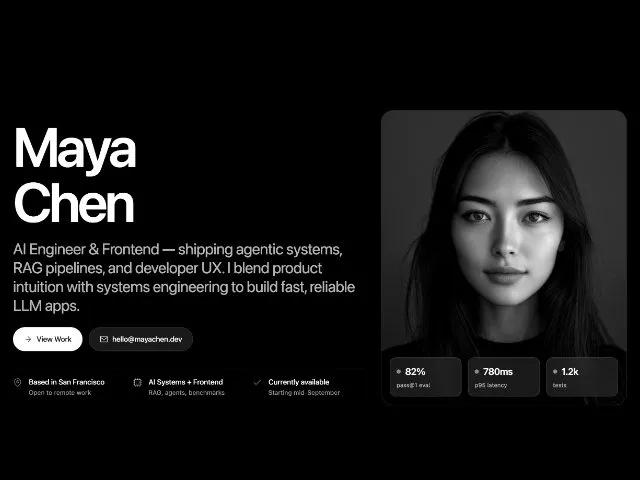 Portfolio Hero Section with CTA & Image preview