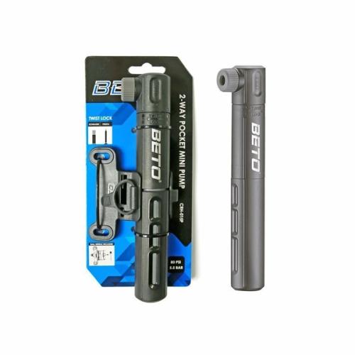 Beto PH 2-way pumpe, grå, med holder (CRH-015P-GY). Kompakt og effektiv sykkelpumpe.