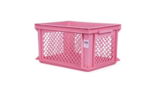 Cykelkasse i plast, 40x30x22 cm, pink, solid og let.