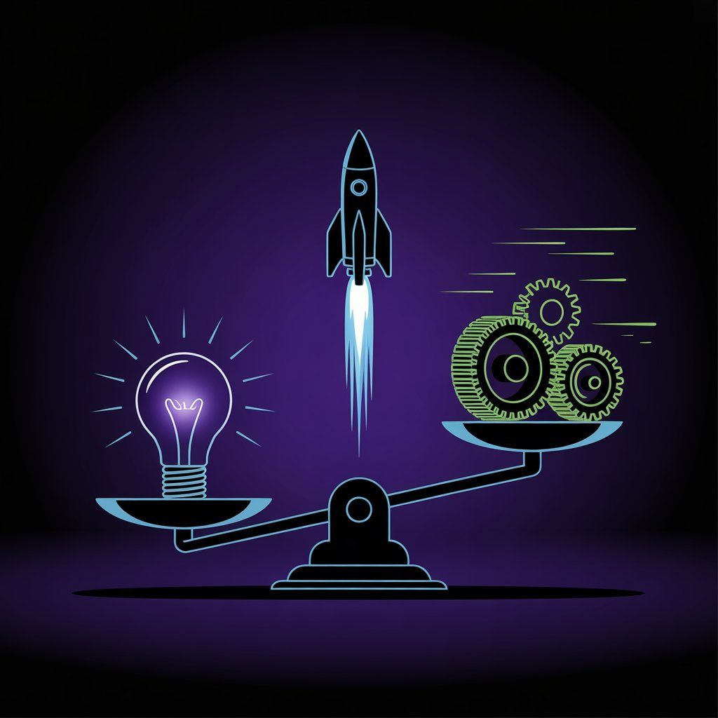 Startup founder weighing a lightbulb idea against execution gears to determine what makes a startup successful in 2026