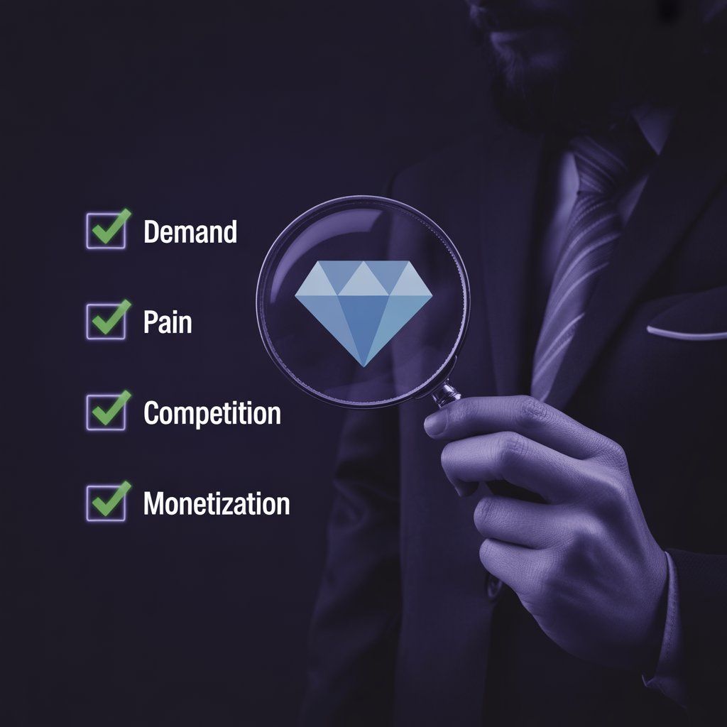 Startup founder objectively evaluating whether their business idea is good using a scoring framework and market data in 2026