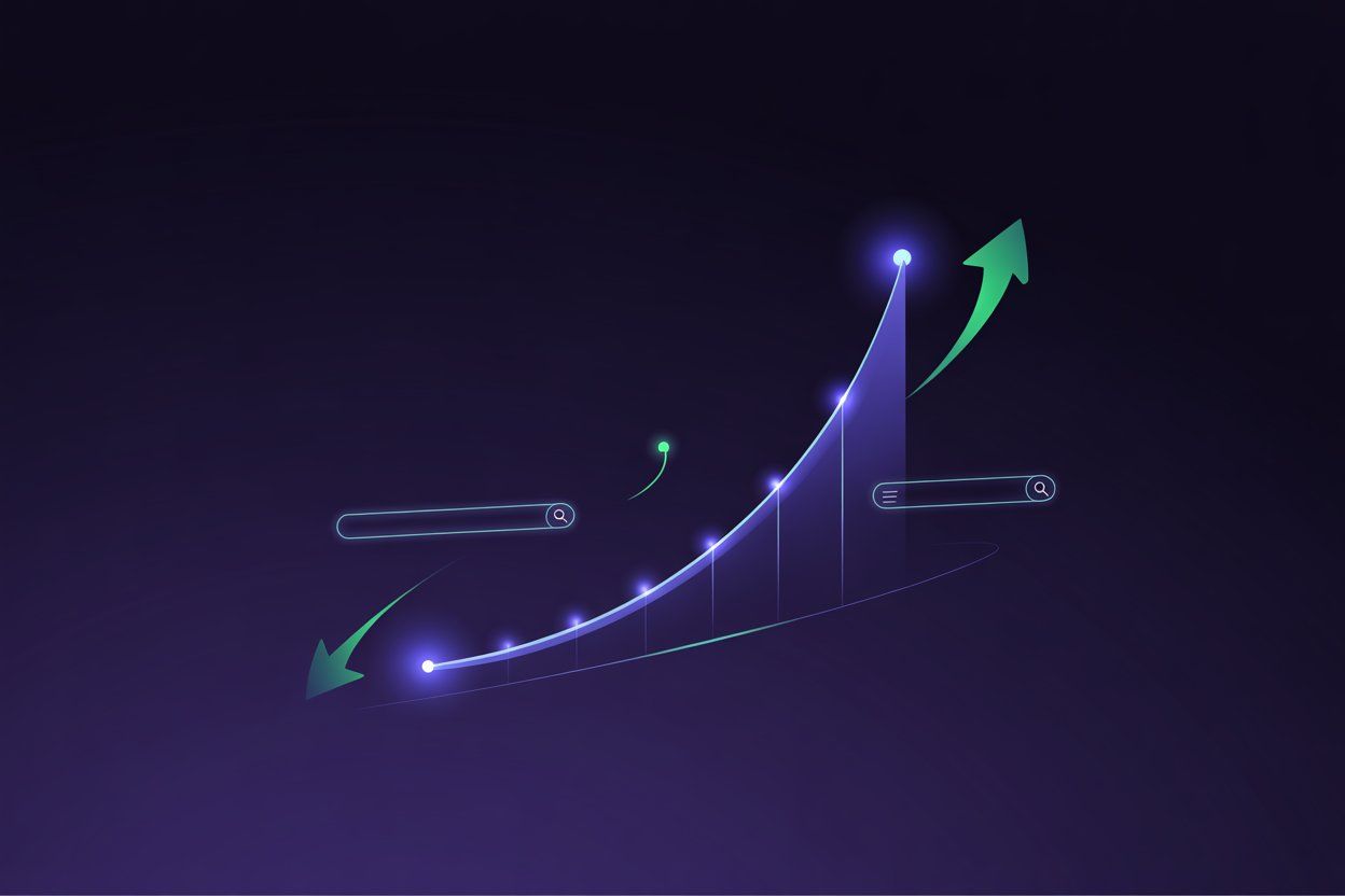 Startup founder analyzing market demand charts and search trends for a business idea in 2026