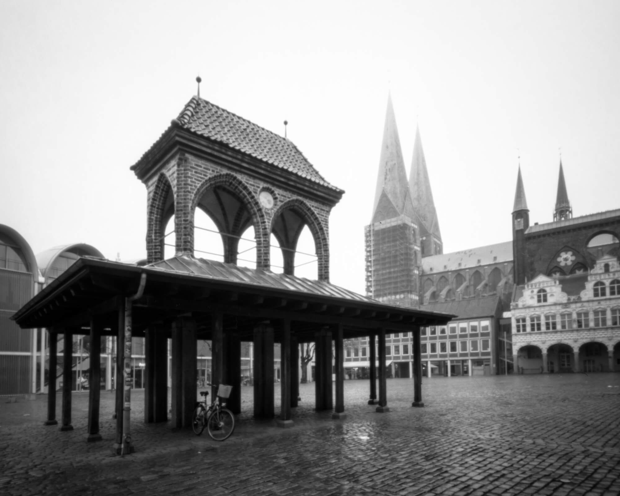 Lübeck - view of the empty city market 