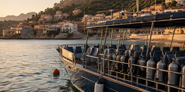 places encore vides sur un bateau de plongée avant une sortie en Méditerranée