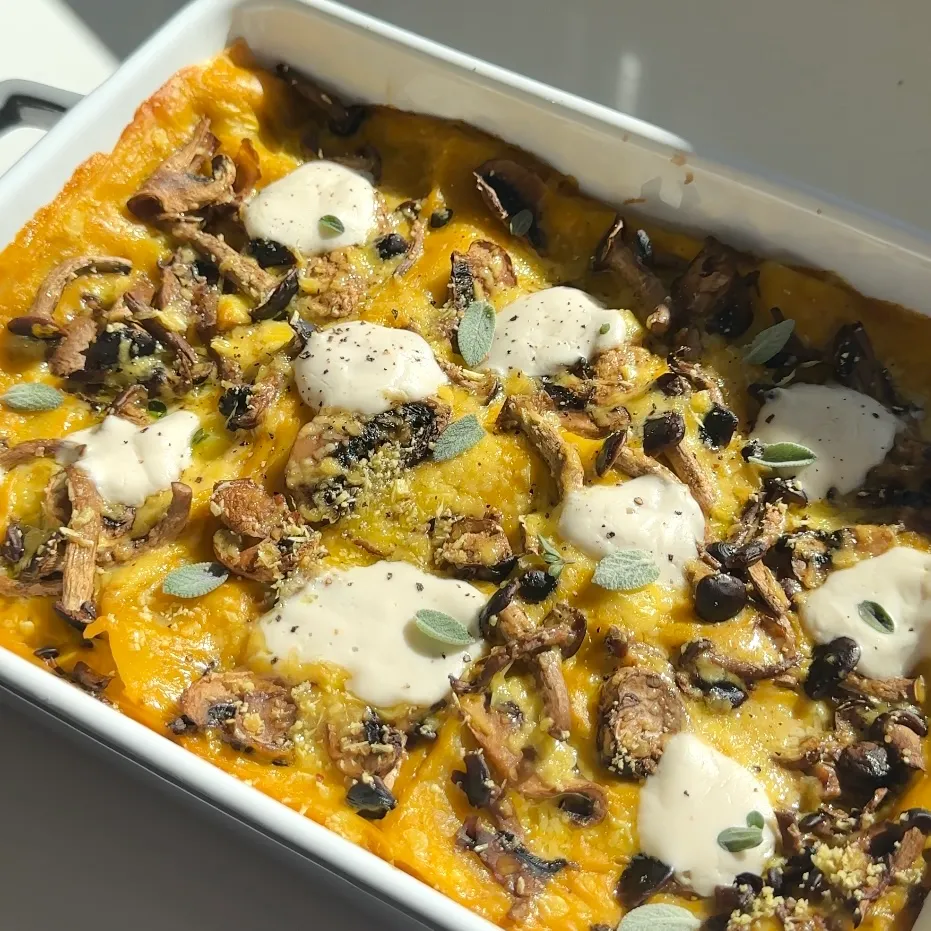 Lasagne zucca e funghi vegane e senza latticini