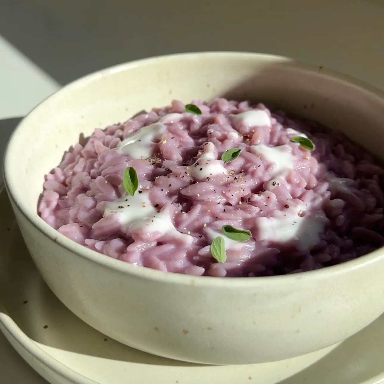 Risoni cremosi con cavolo viola e ceci