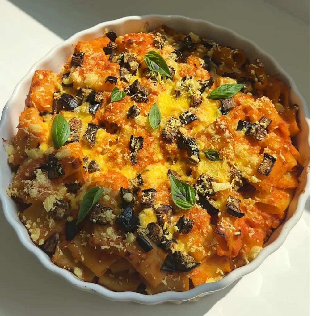 Pasta al forno veg con ragù e melanzane