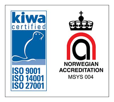 Kiwa Sertifikat for ISO 9001, 14001, og 27001, MSYS 004