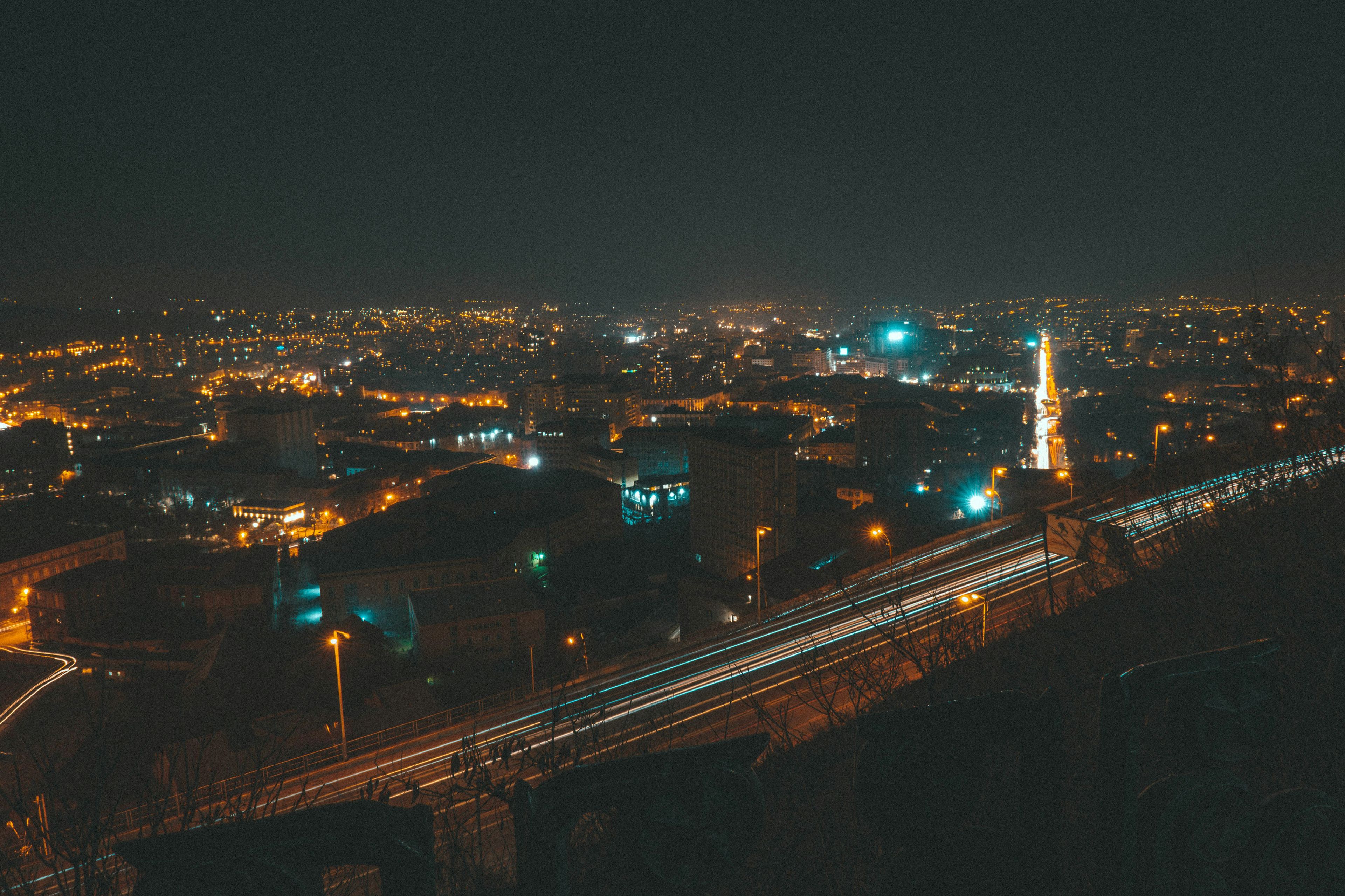 city lights during night time