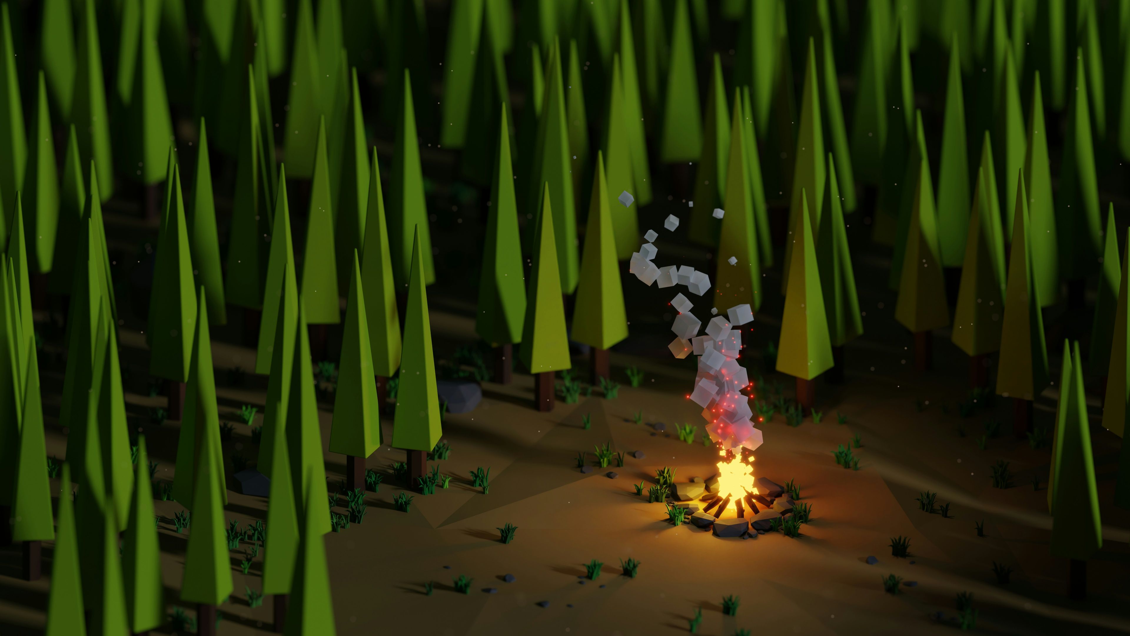 A fire in the middle of a forest filled with tall grass