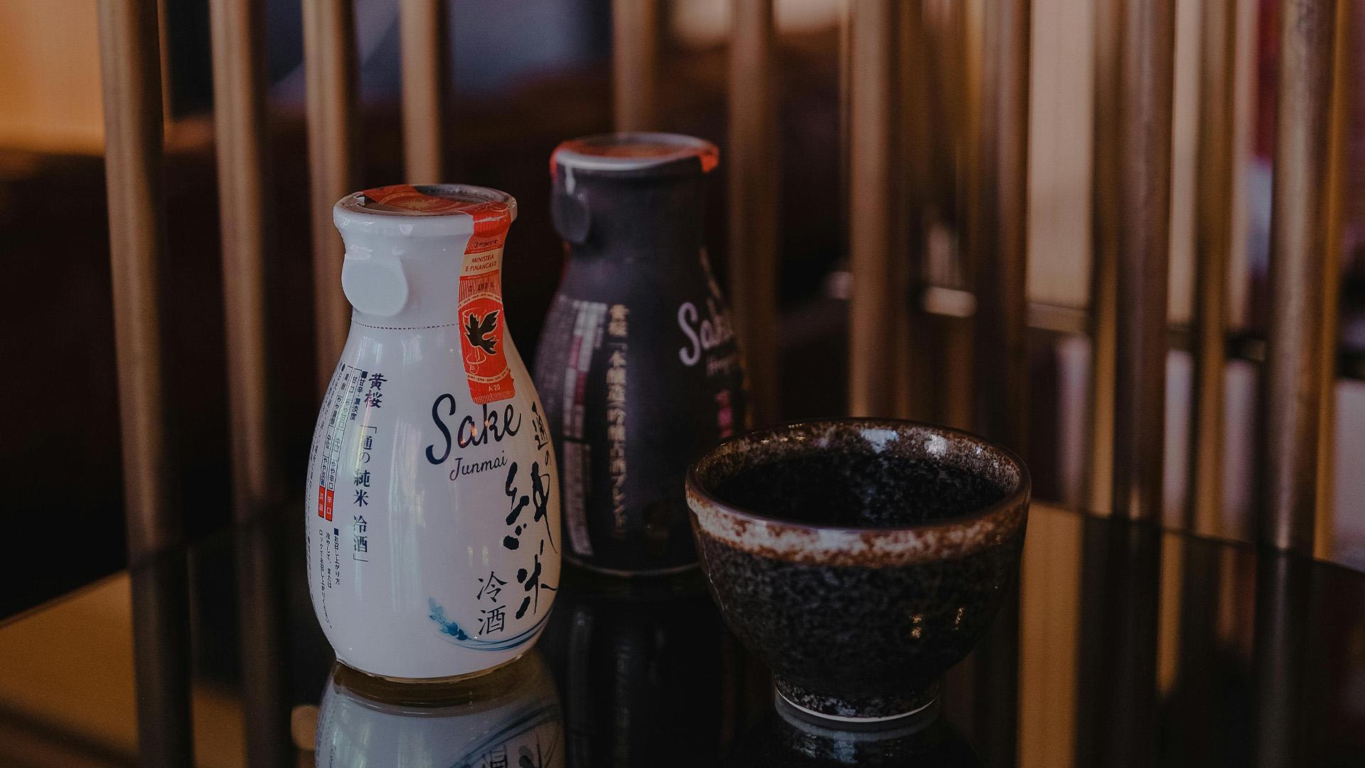 sake bottles with shot glass