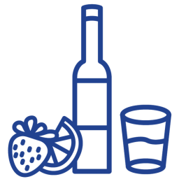 liquor bottle and fruits icon