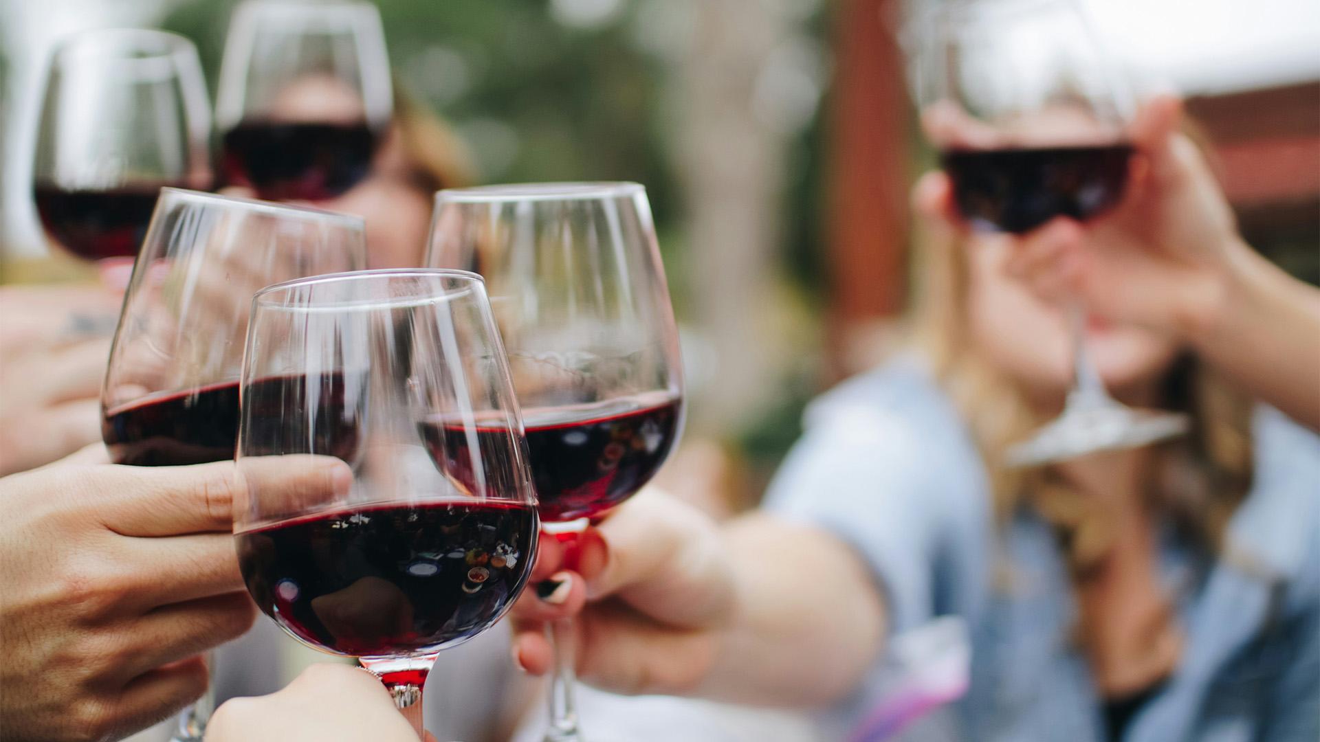 group of people with red wine glasses