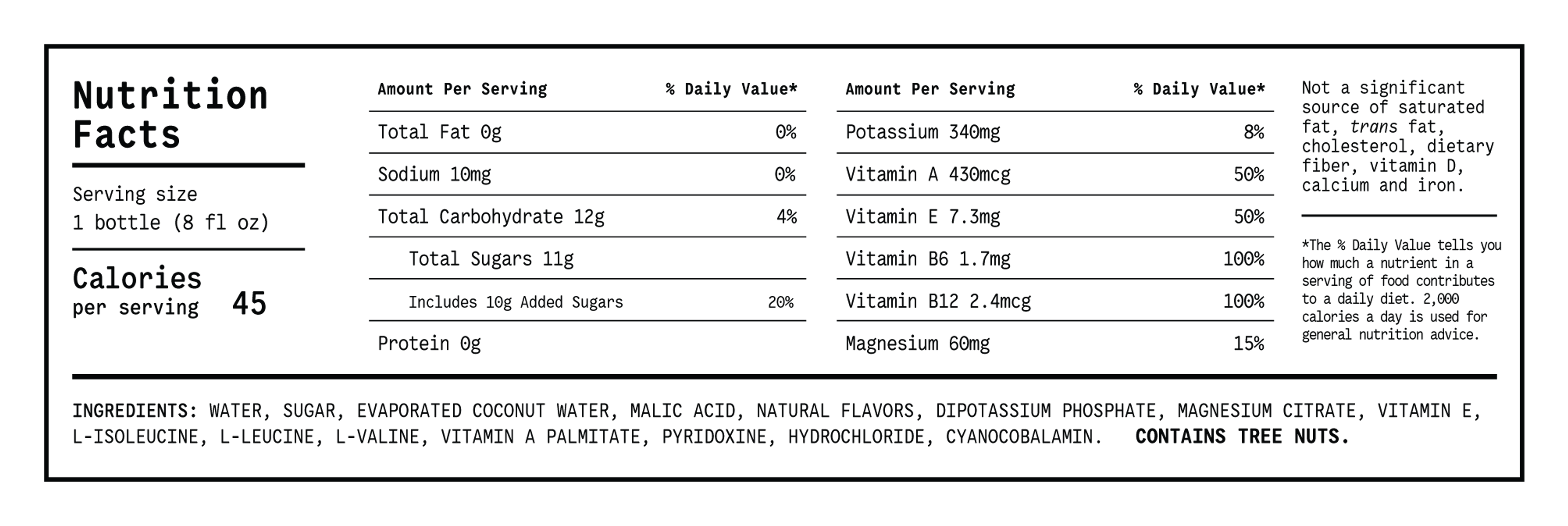 Catalyst Nutrition Facts Panel