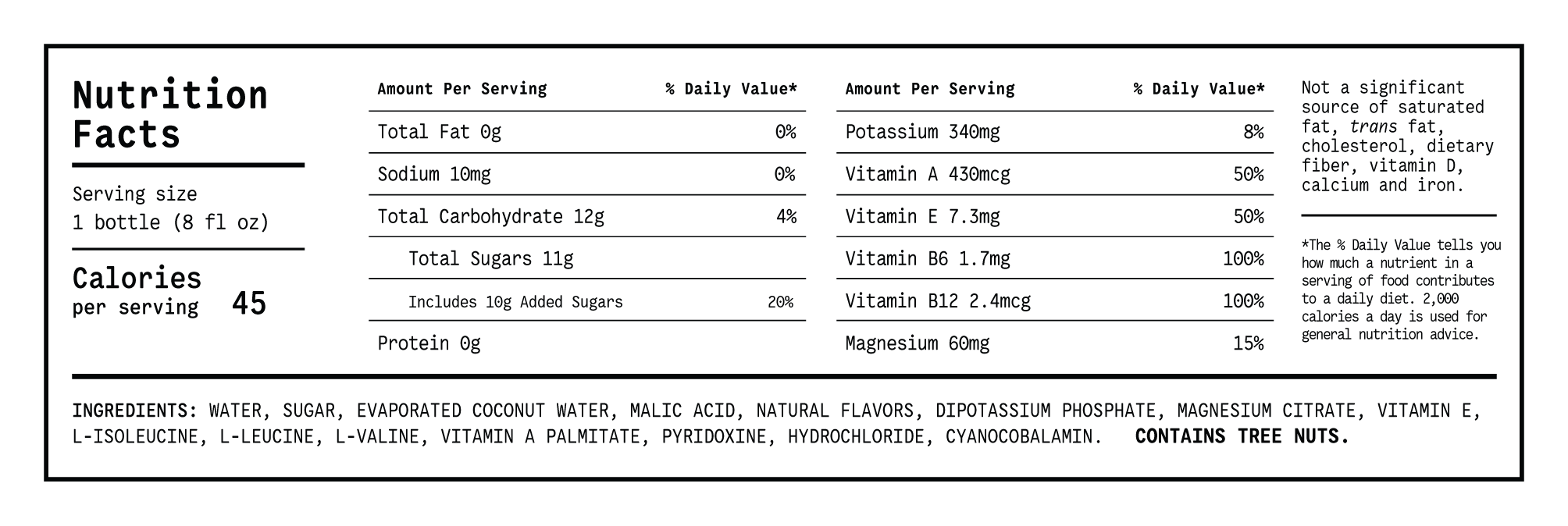 Catalyst Nutrition Facts Panel