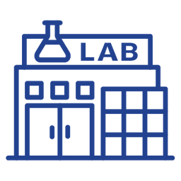 Icon of a building with a sign that reads "Lab"