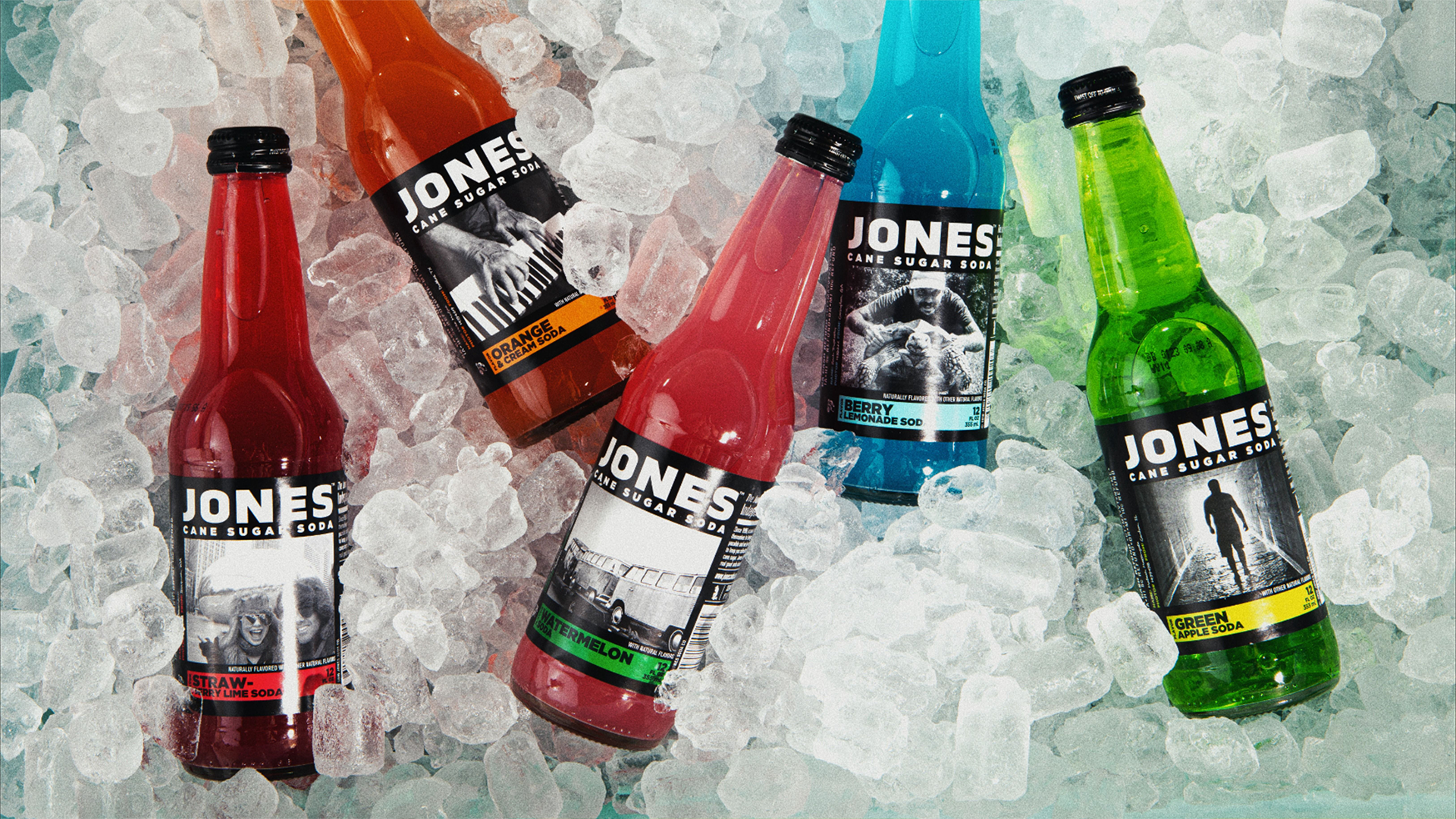 Bottles of Jones Soda on ice