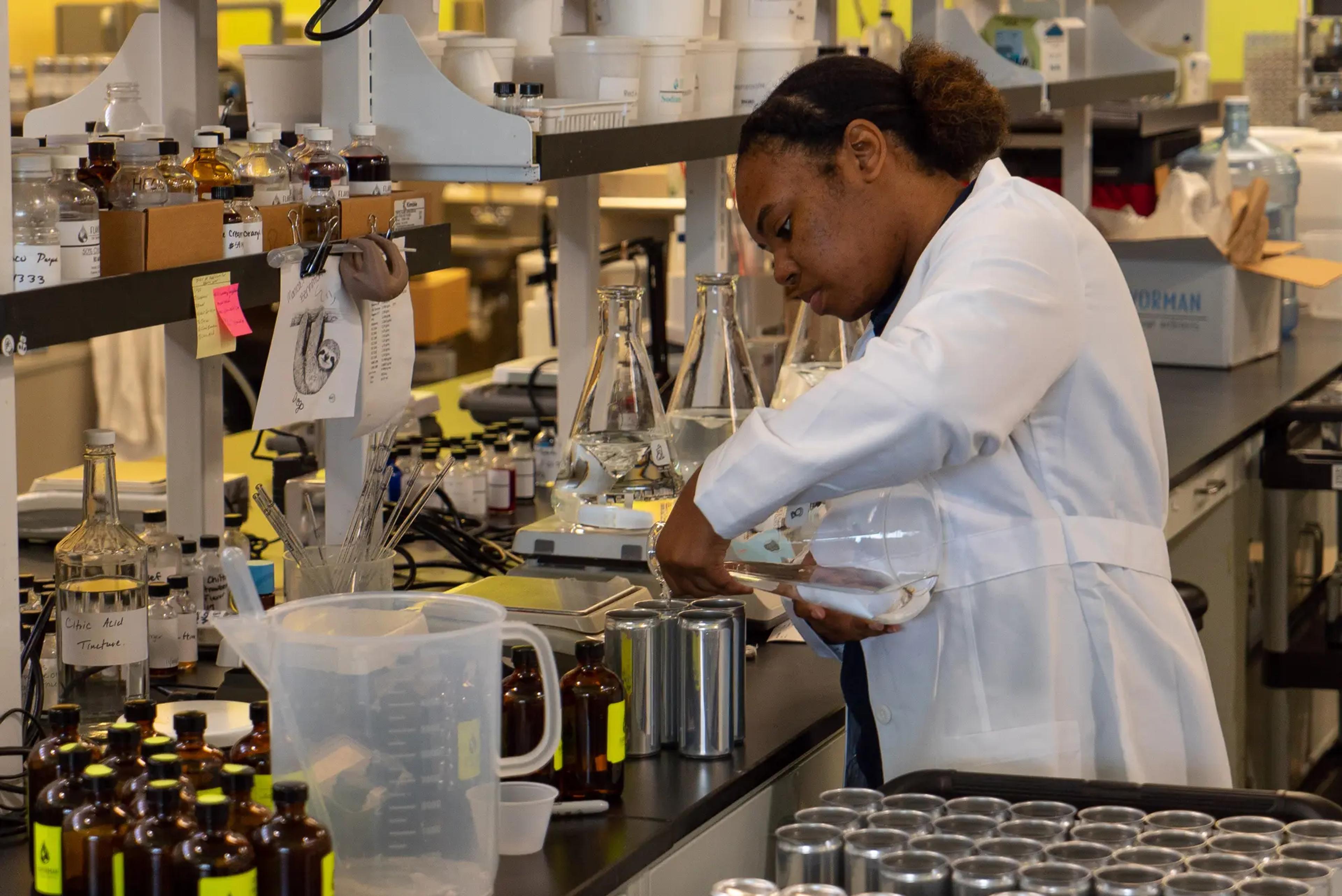 Beverage architect developing a beverage in the lab