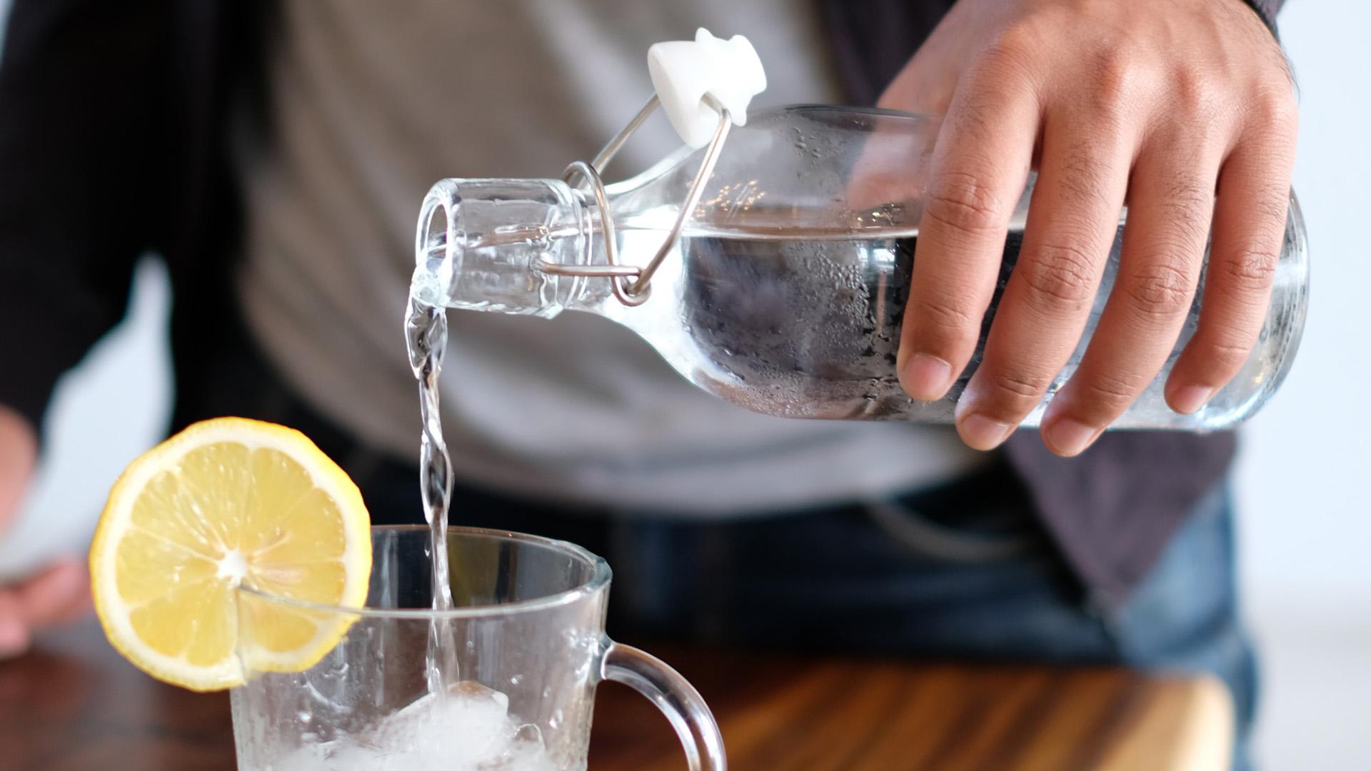 Flavored water poured into glass