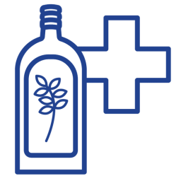 icon of herbal liquor bottle with health symbol