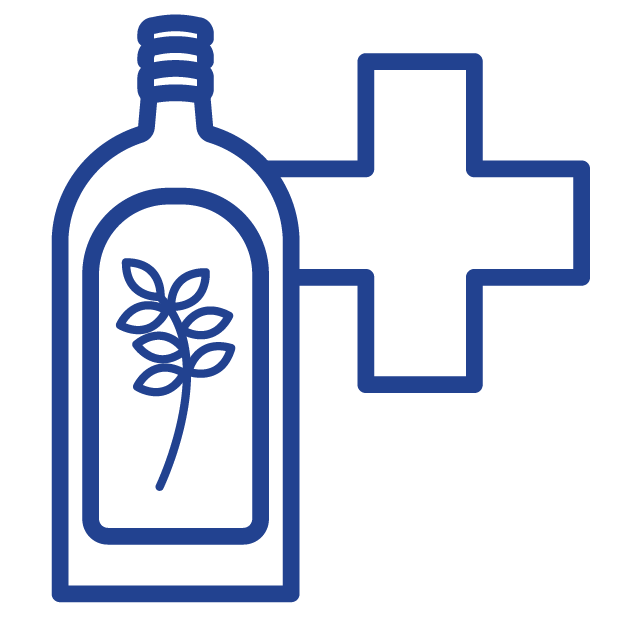 icon of herbal liquor bottle with health symbol